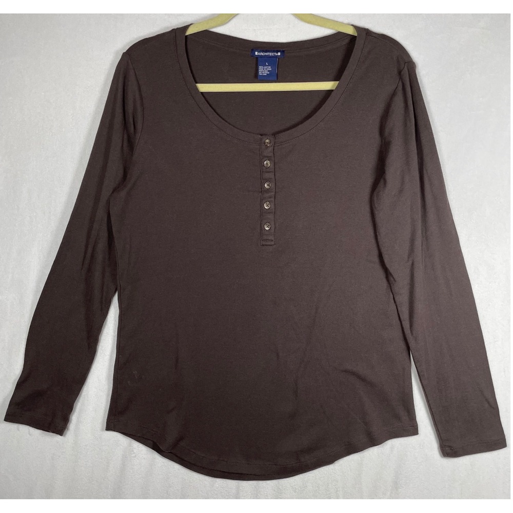 vintage 90s Y2K womens brown 100% cotton henley L bella swan grunge goblincore